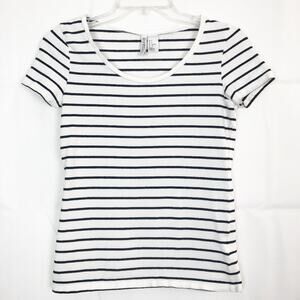 Divided Short Sleeve Striped Basic Top Size Small